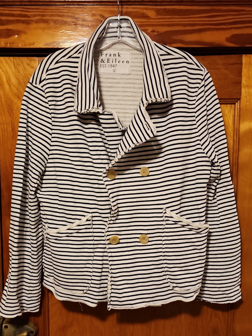 Frank & Eileen Belfast Mini Navy and White Striped Double-Breasted Peacoat L